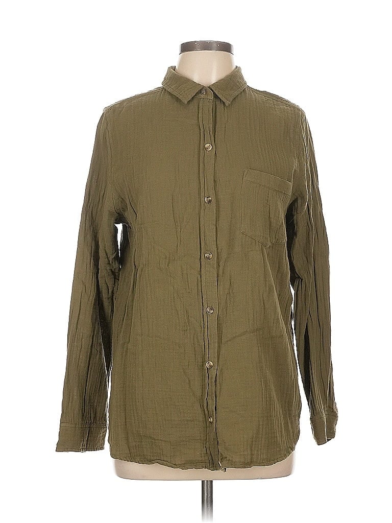 Sonoma Goods for Life 100% Cotton Solid Green Long Sleeve Button-Down Shirt Size L - photo 1