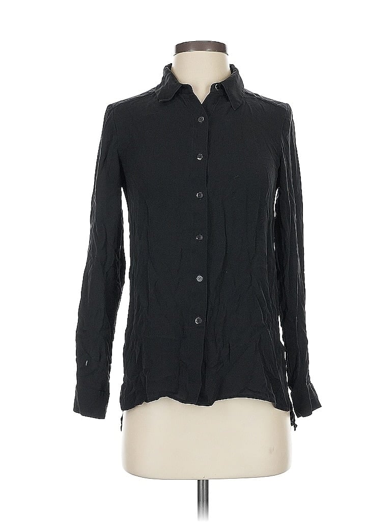 Pre-owned Theory Long Sleeve Silk Top Black Mock Neckline Tops