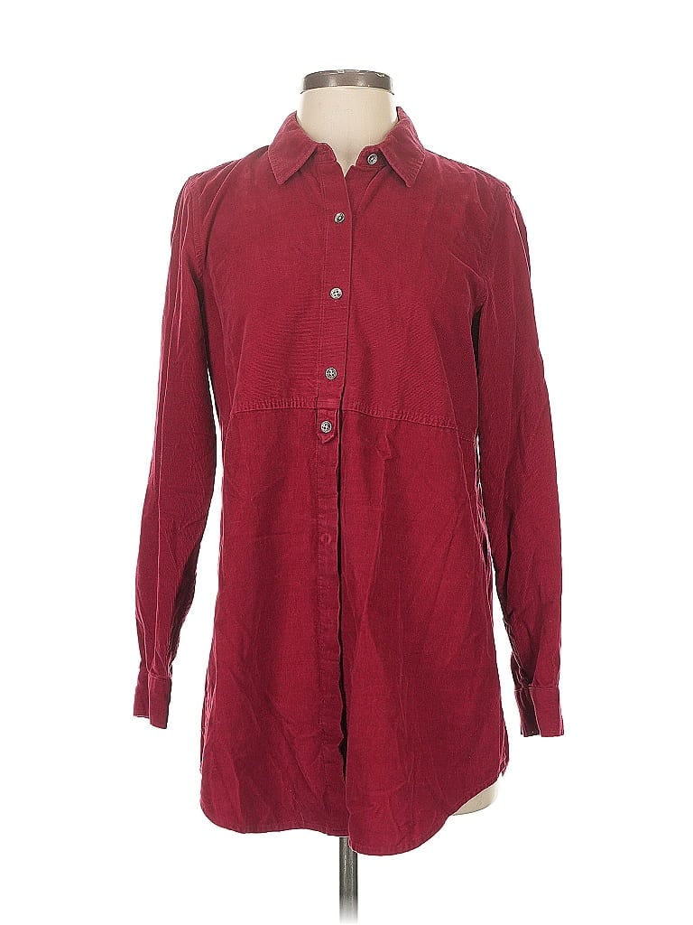 Pre-owned Jjill Long Sleeve Button Down Shirt In Burgundy