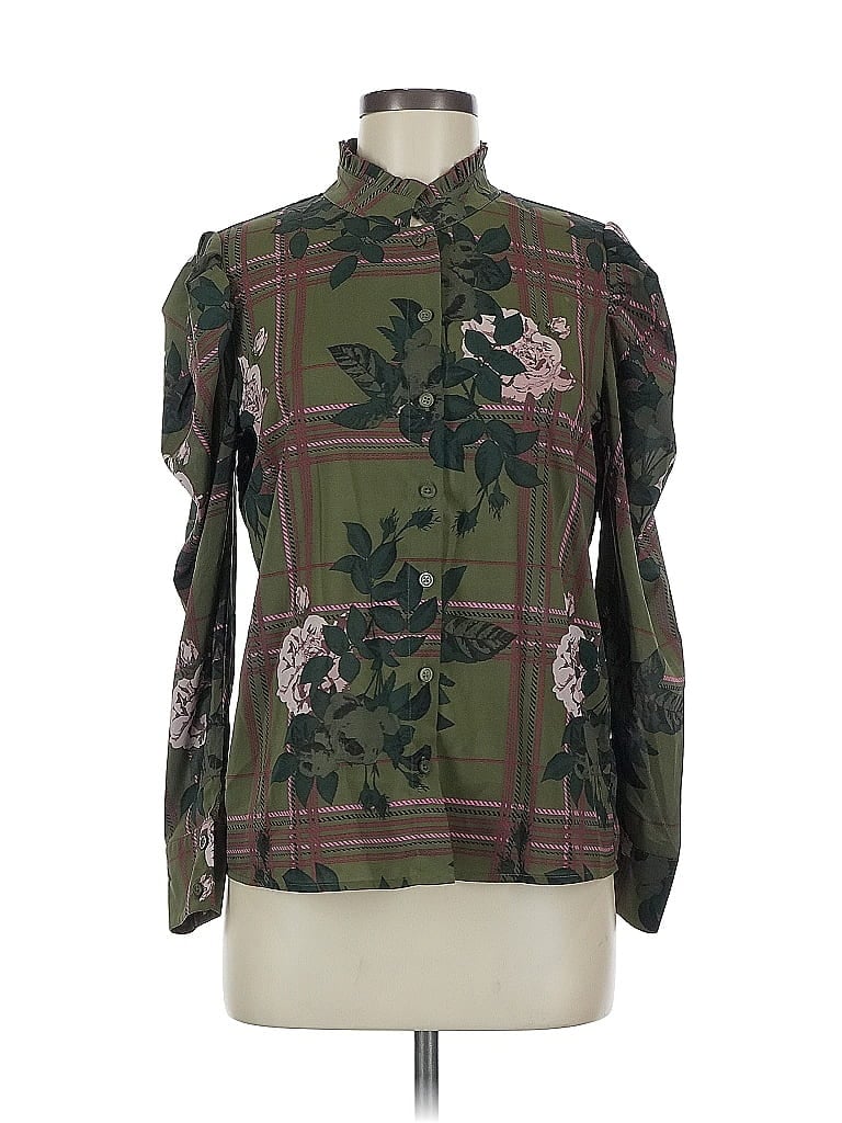 G by Giuliana Rancic Floral Green Long Sleeve Blouse Size 6 - photo 1
