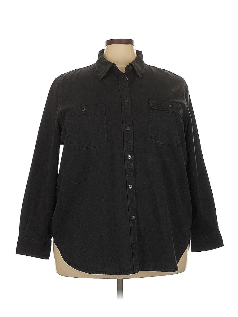 Lauren Jeans Co. 100% Cotton Solid Black Long Sleeve Button-Down Shirt Size 3X - photo 1