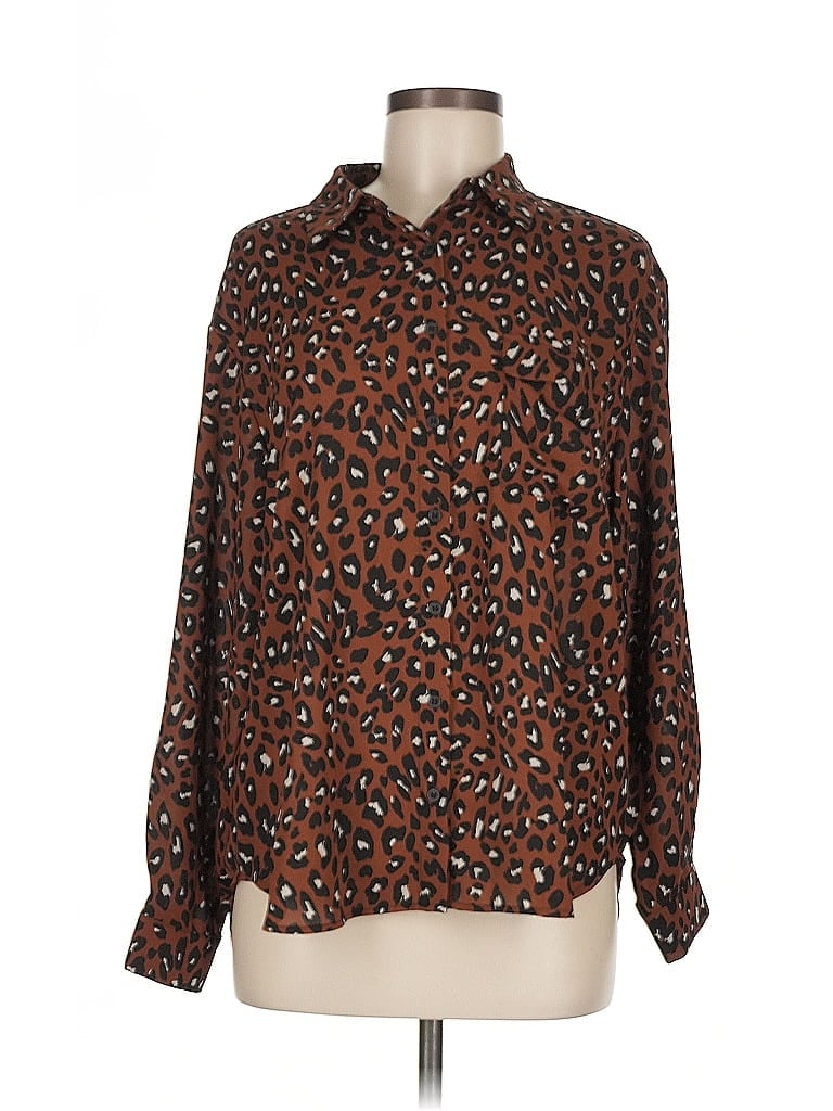 Pre-owned Pleione Long Sleeve Blouse In Brown