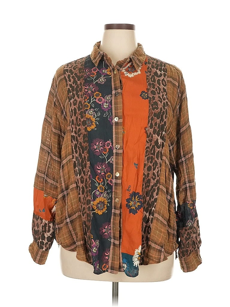 Johnny Was Brown Tan Long Sleeve Button-Down Shirt Size XL - photo 1