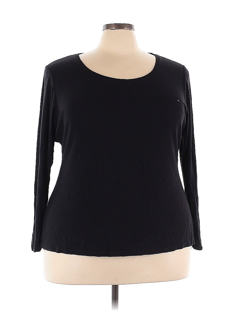 Pre-owned Lane Bryant 3/4 Sleeve Top Black Boatneck Tops