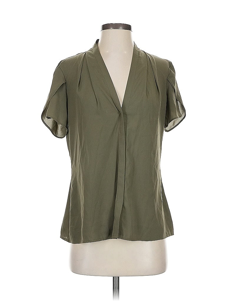 Calvin Klein Women's Printed Cap-Sleeve Button-Up Ruffled Blouse Green Size Small
