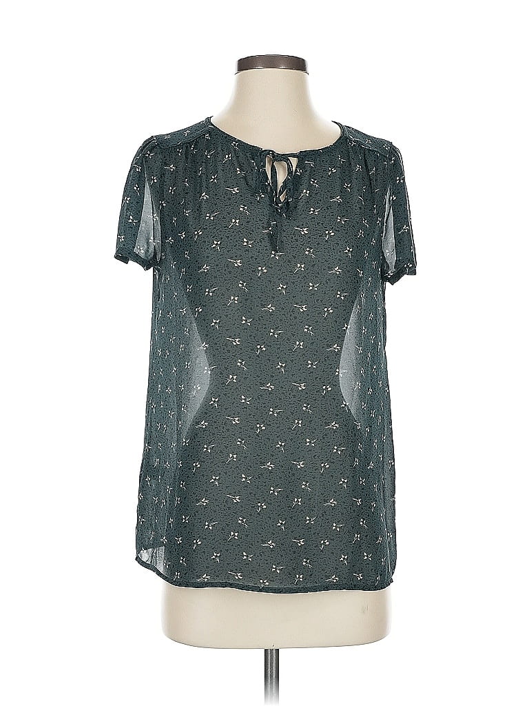Pre-owned Ann Taylor Loft Short Sleeve Blouse In Blue