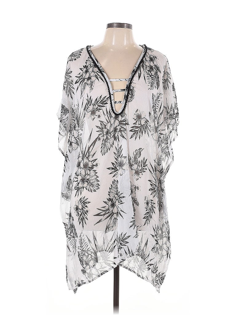 Miken Swim 100% Polyester Floral Gray White Swimsuit Cover Up Size XL ...