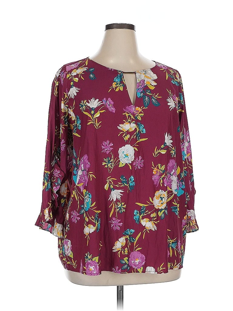 DG^2 by Diane Gilman 100% Polyester Burgundy 3/4 Sleeve Blouse Size XL - photo 1