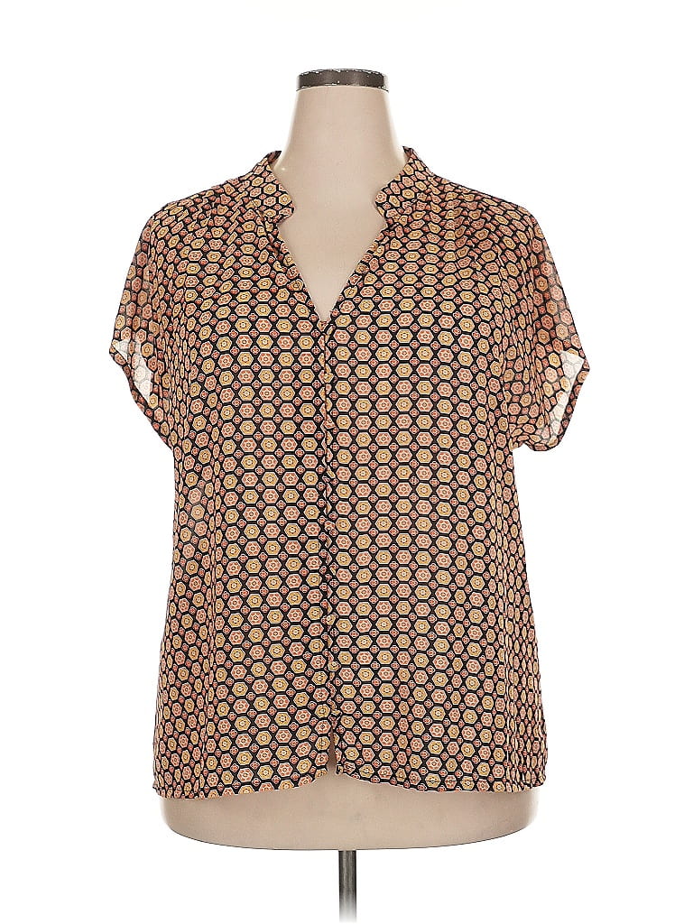 Rose + Olive 100% Polyester Brown Short Sleeve Blouse Size 2X - photo 1