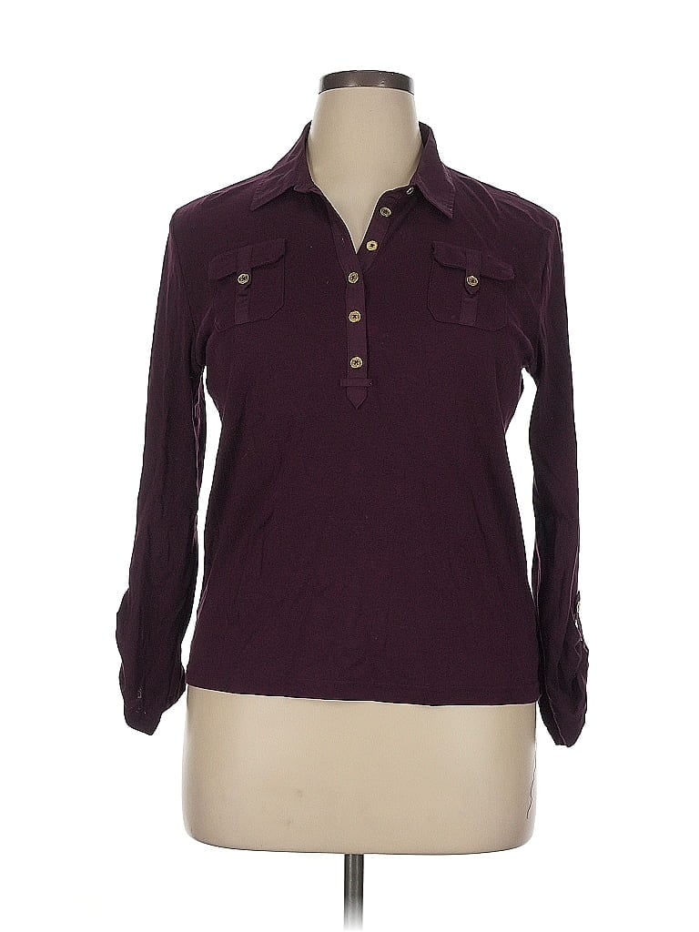 Pre-owned Chaps Long Sleeve Blouse In Burgundy