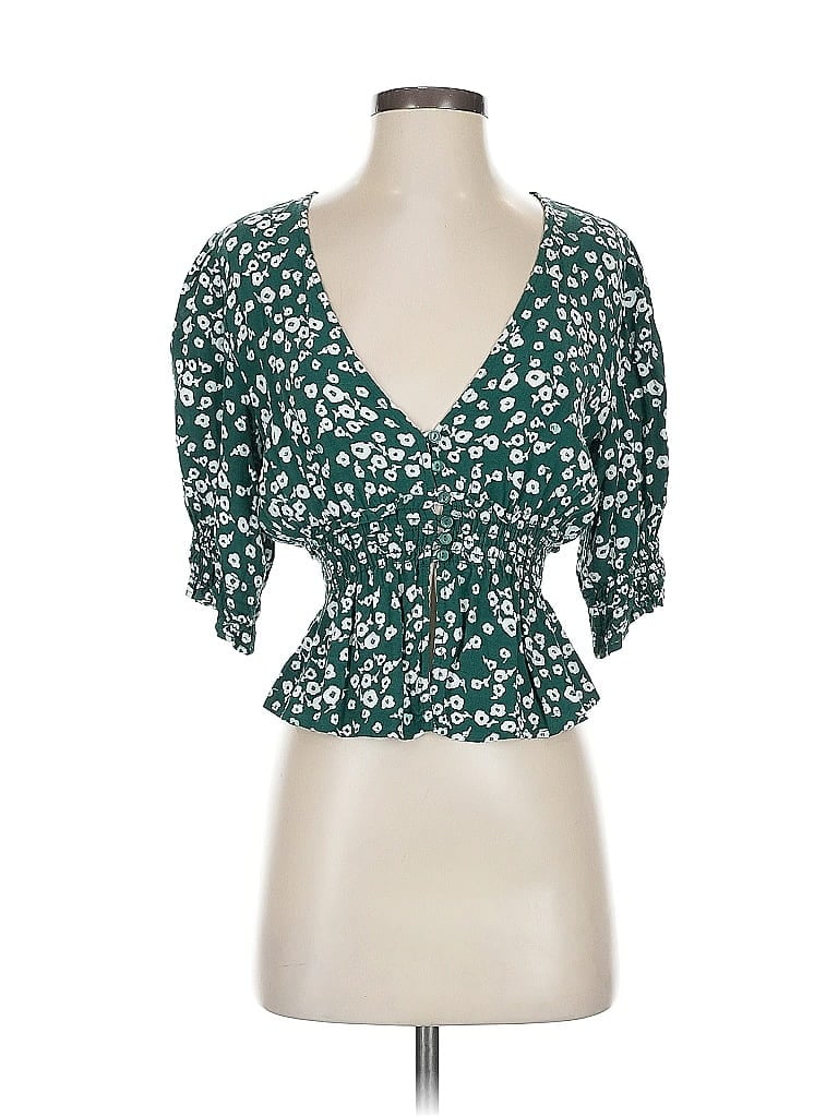 Pre-owned Blue Life 3/4 Sleeve Blouse In Green