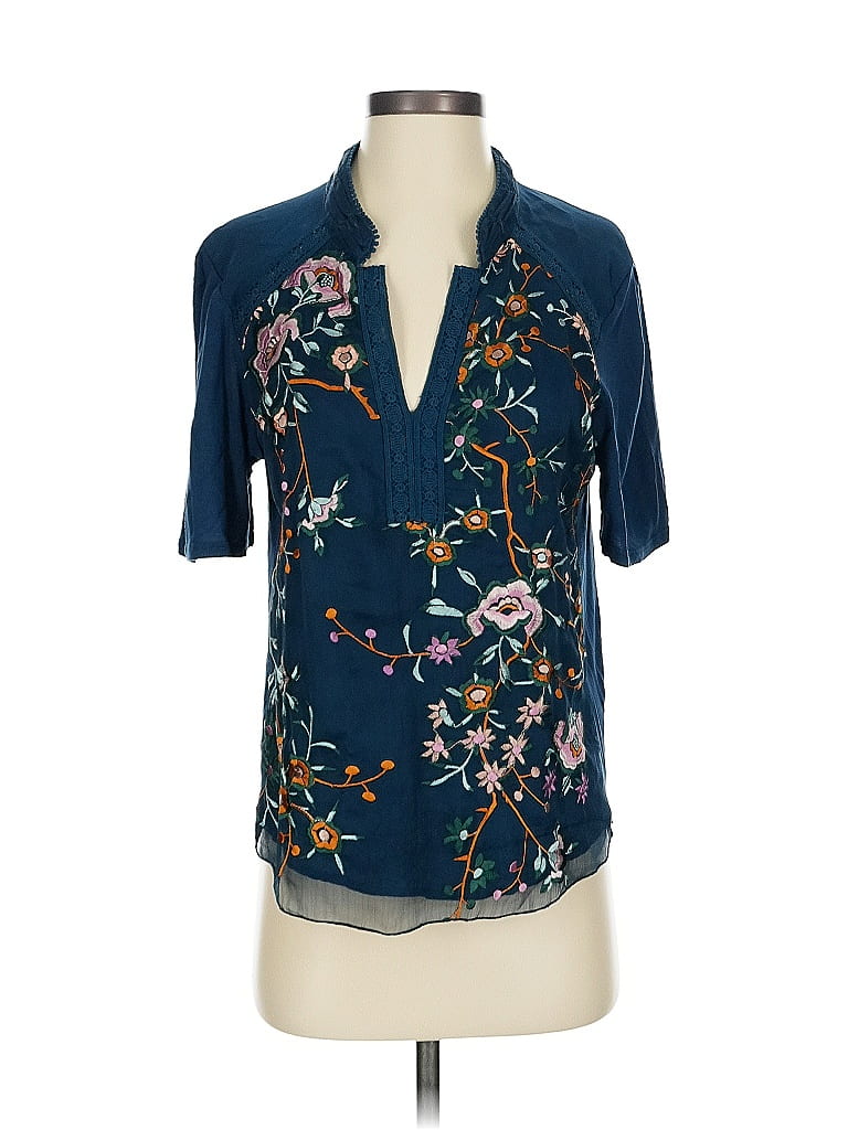 Tiny 100% Rayon Floral Blue Short Sleeve Blouse Size S - photo 1