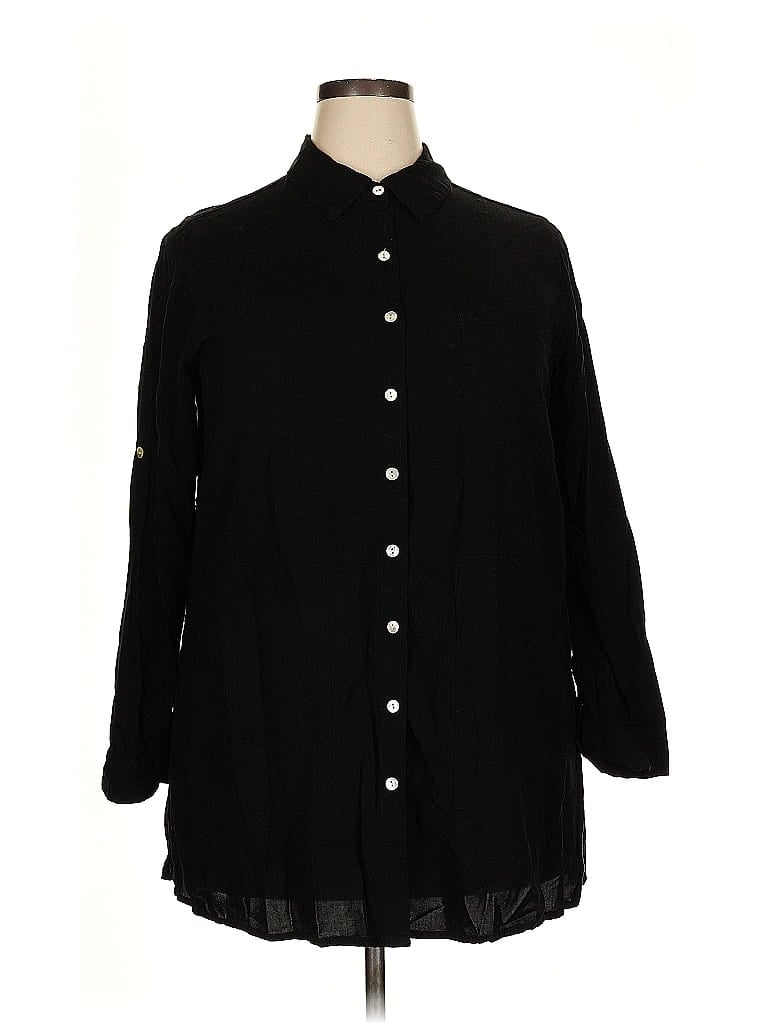 Roaman's 100% Rayon Black 3/4 Sleeve Button-Down Shirt Size 18 - photo 1
