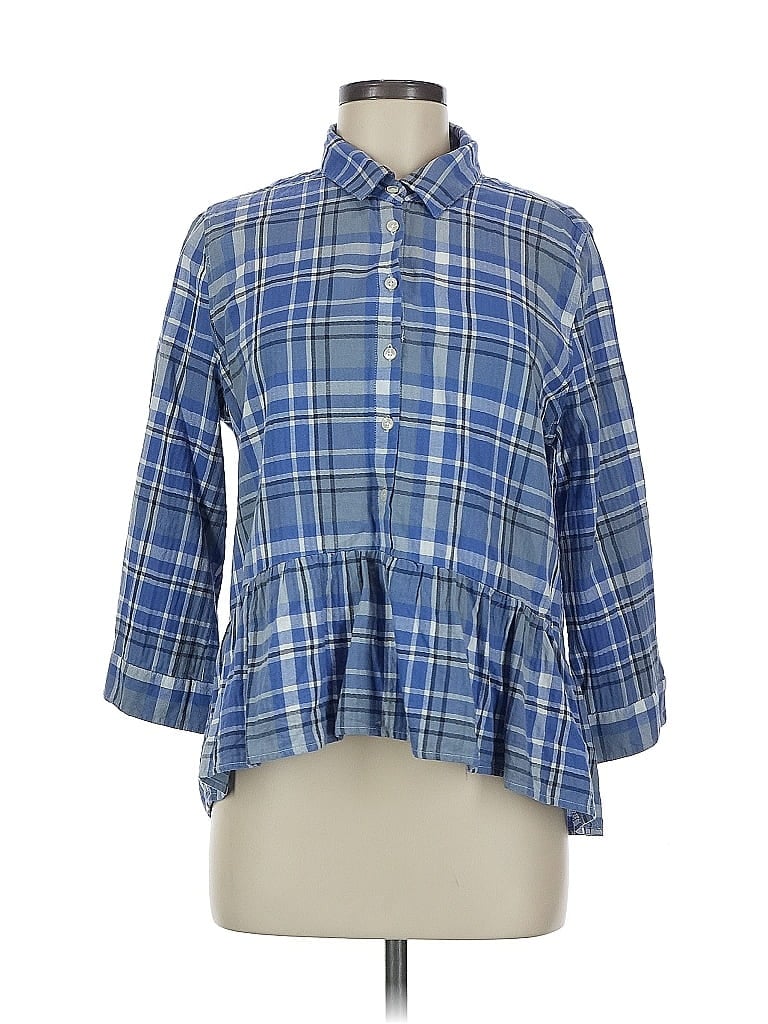 Pre-owned Birds Of Paradis By Trovata 3/4 Sleeve Button Down Shirt In Blue