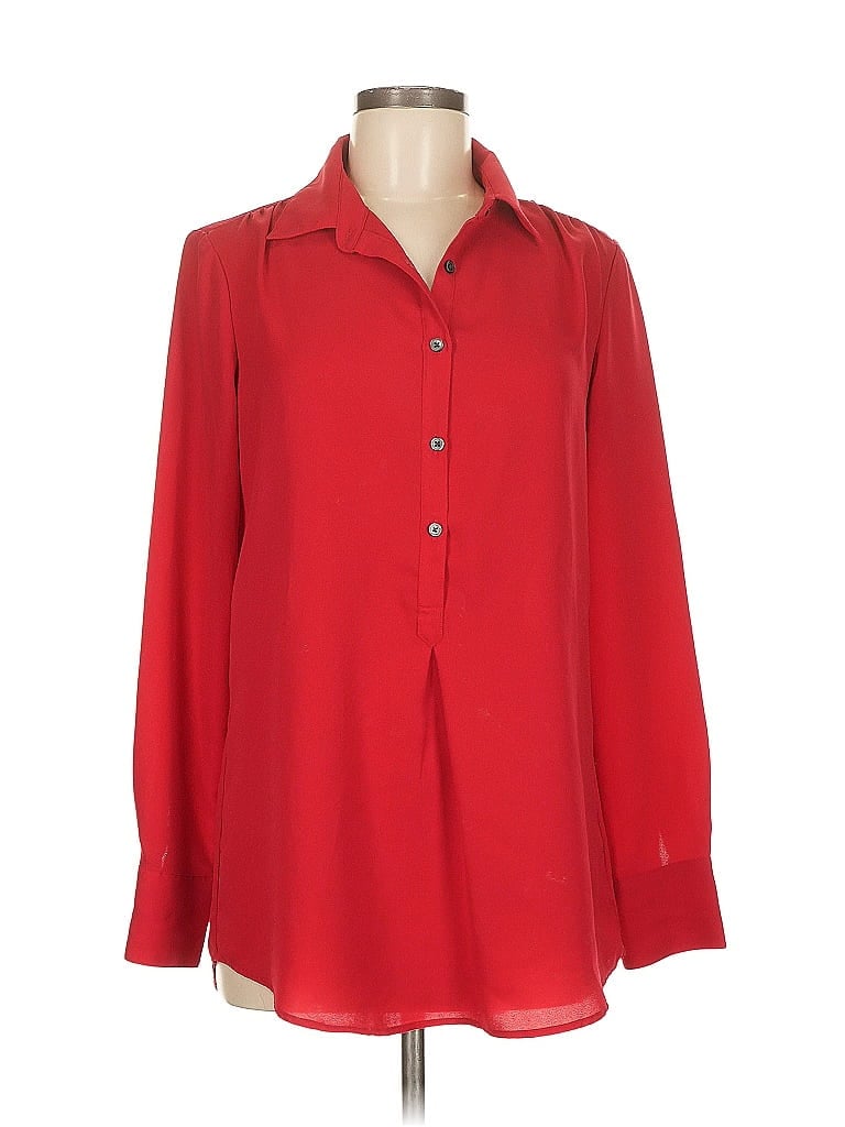 Pre-owned Lands' End Long Sleeve Blouse In Red