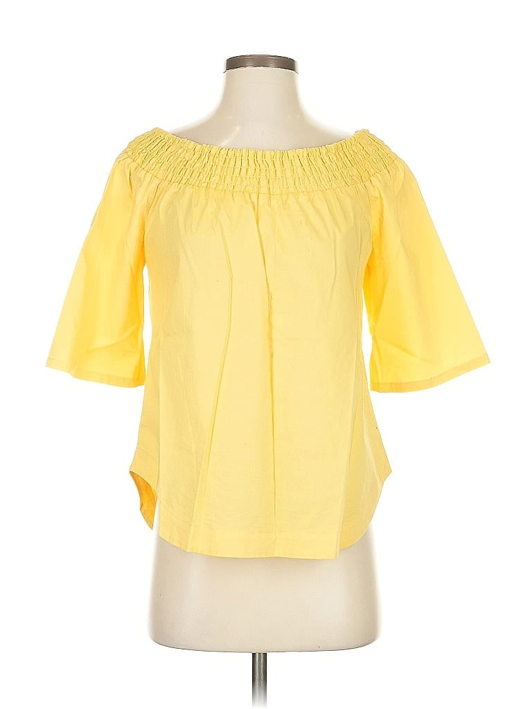 Pre-owned 7th Avenue Design Studio New York & Company Short Sleeve Blouse In Yellow