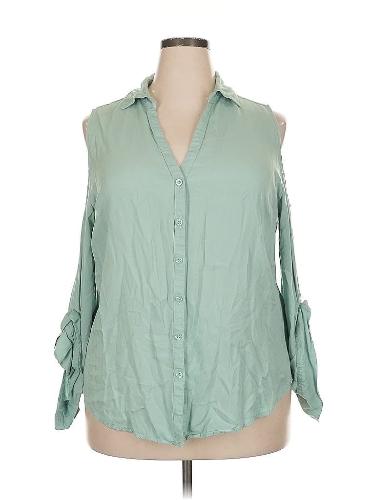 Soho JEANS NEW YORK & COMPANY 100% Rayon Green 3/4 Sleeve Blouse Size XXL - photo 1