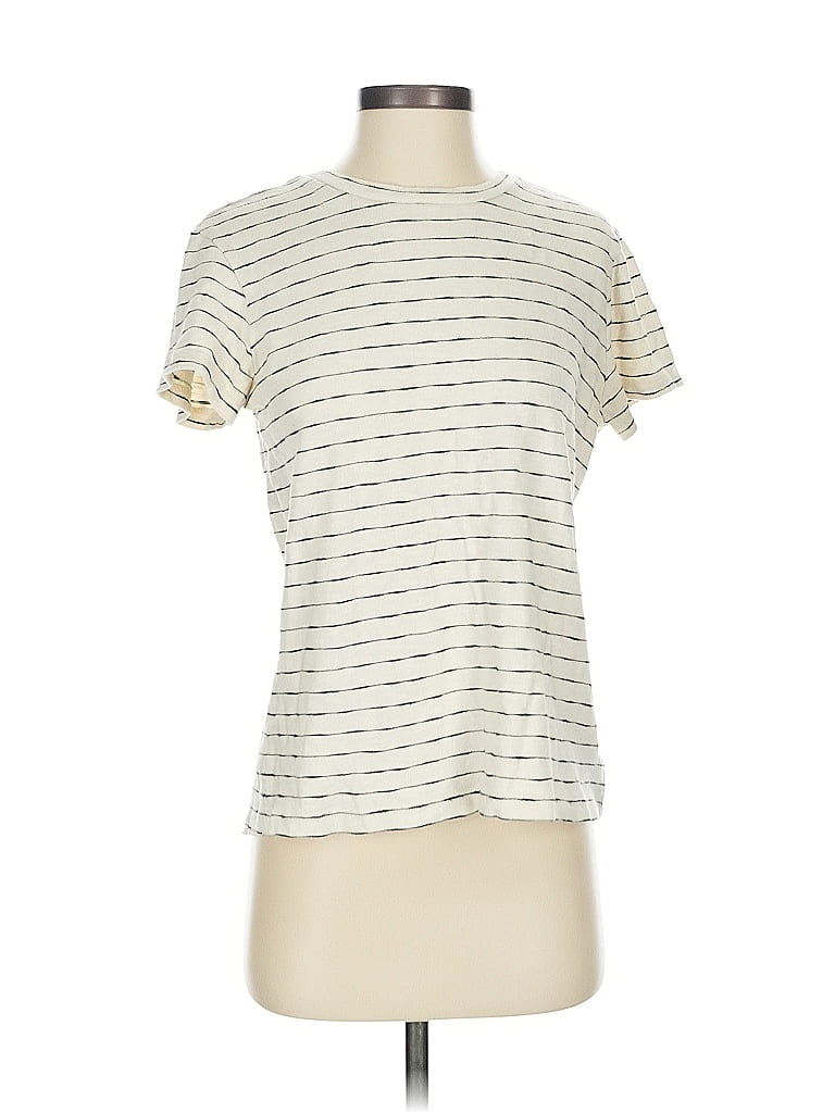 Monrow 100% Cotton Stripes Ivory Short Sleeve T-Shirt Size S - photo 1