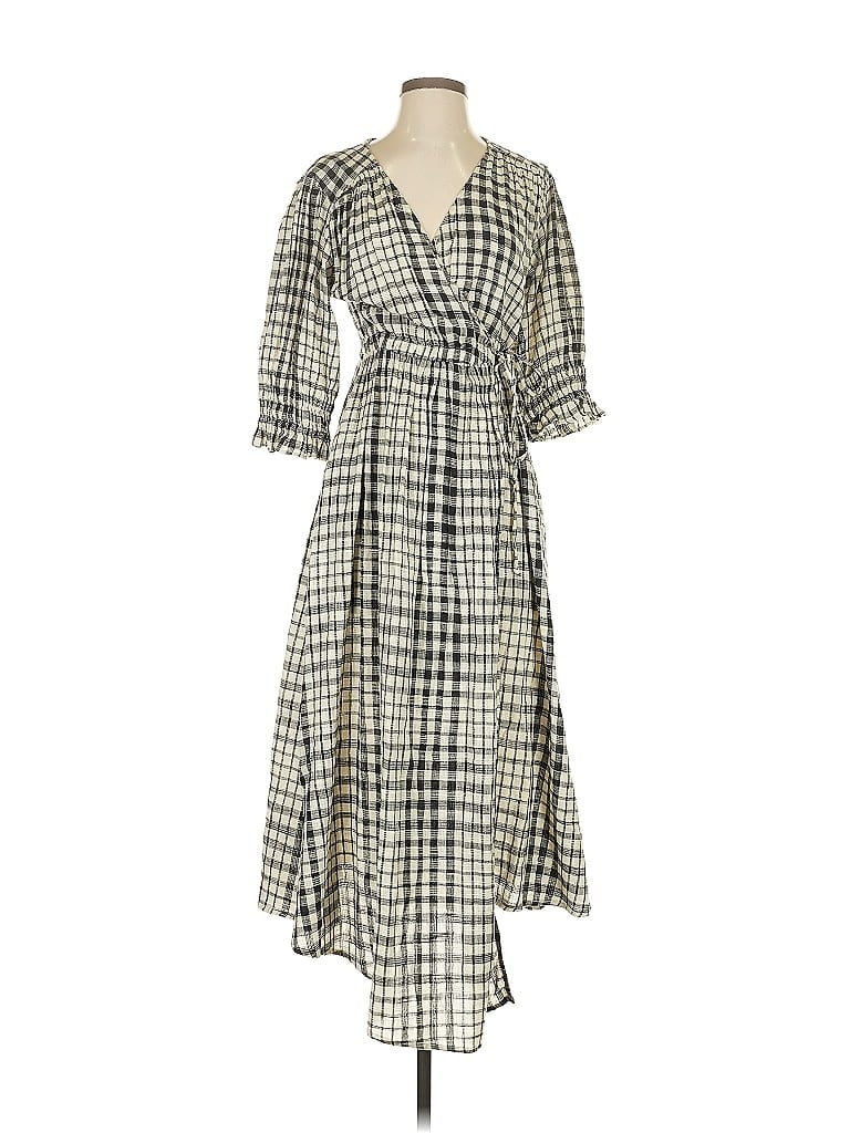 Apiece Apart 100% Cotton Checkered-gingham Gray Casual Dress Size XS - photo 1