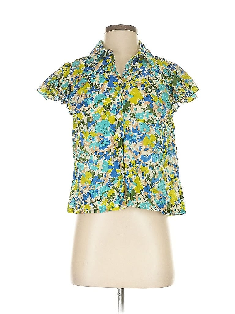 Pre-owned Olivia James The Label Short Sleeve Blouse In Green
