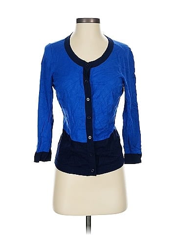 Jacqui-E Blue Two-Tone Button Cardigan (view 1)