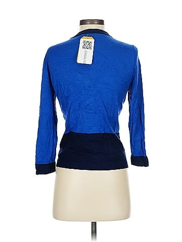 Jacqui-E Blue Two-Tone Button Cardigan (view 2)
