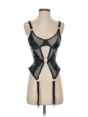 Seven 'til Midnight Black Mesh Bodysuit with Straps (view 1)