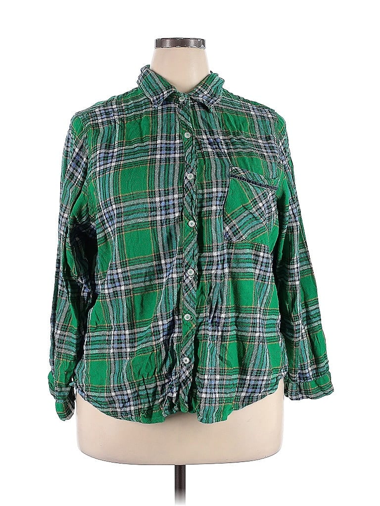Pre-owned Aerie 3/4 Sleeve Button Down Shirt In Green