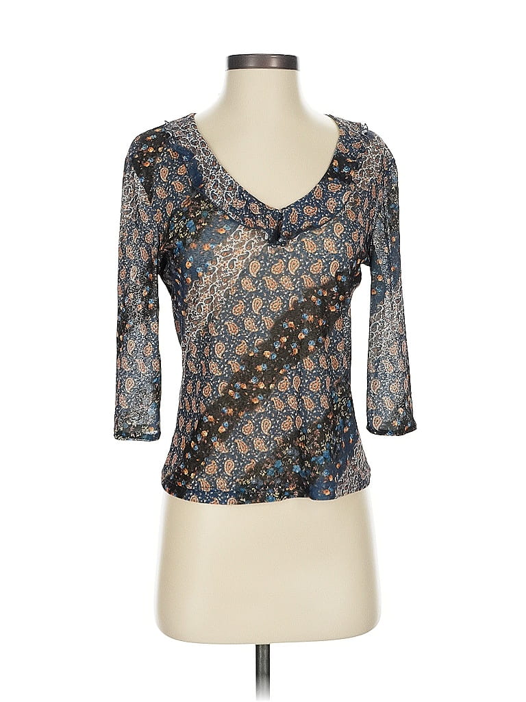 Pre-owned Assorted Brands 3/4 Sleeve Top Gray Sweetheart Neckline Tops