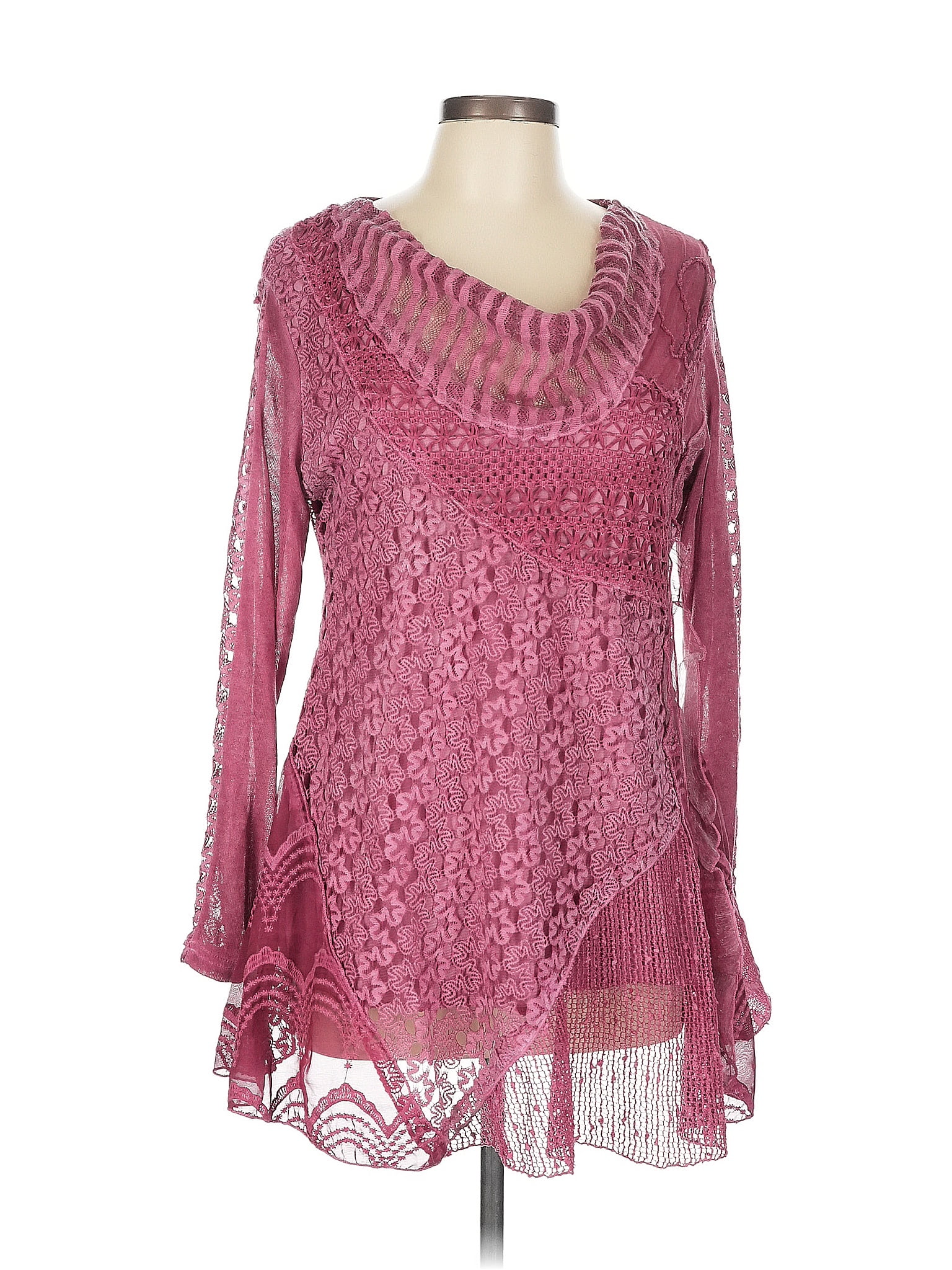 Simply Couture 100% Polyester Burgundy Long Sleeve Blouse Size L