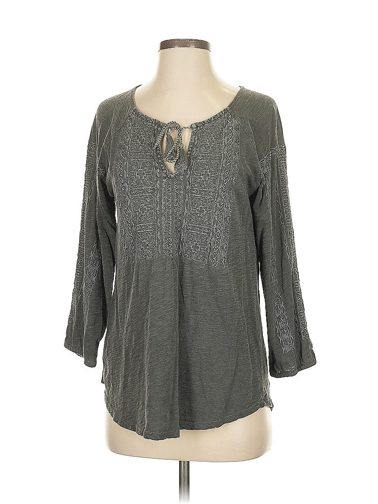Pre-owned Lucky Brand 3/4 Sleeve Blouse In Gray