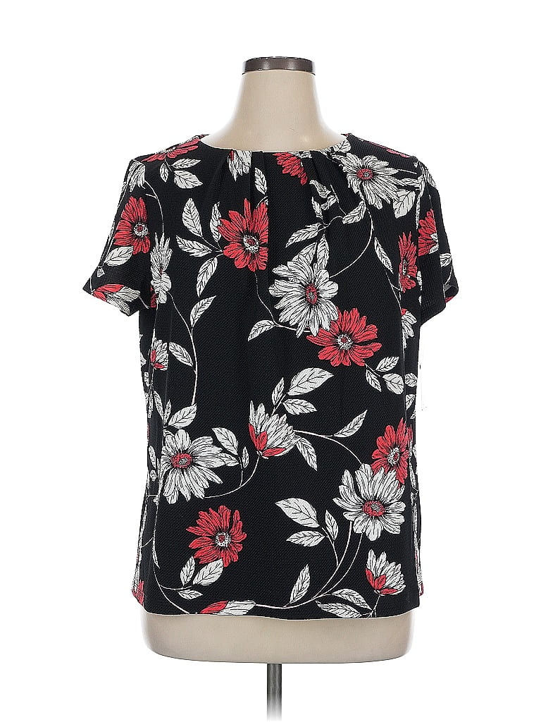 Liz Claiborne Career Floral Black Short Sleeve Blouse Size XL - photo 1