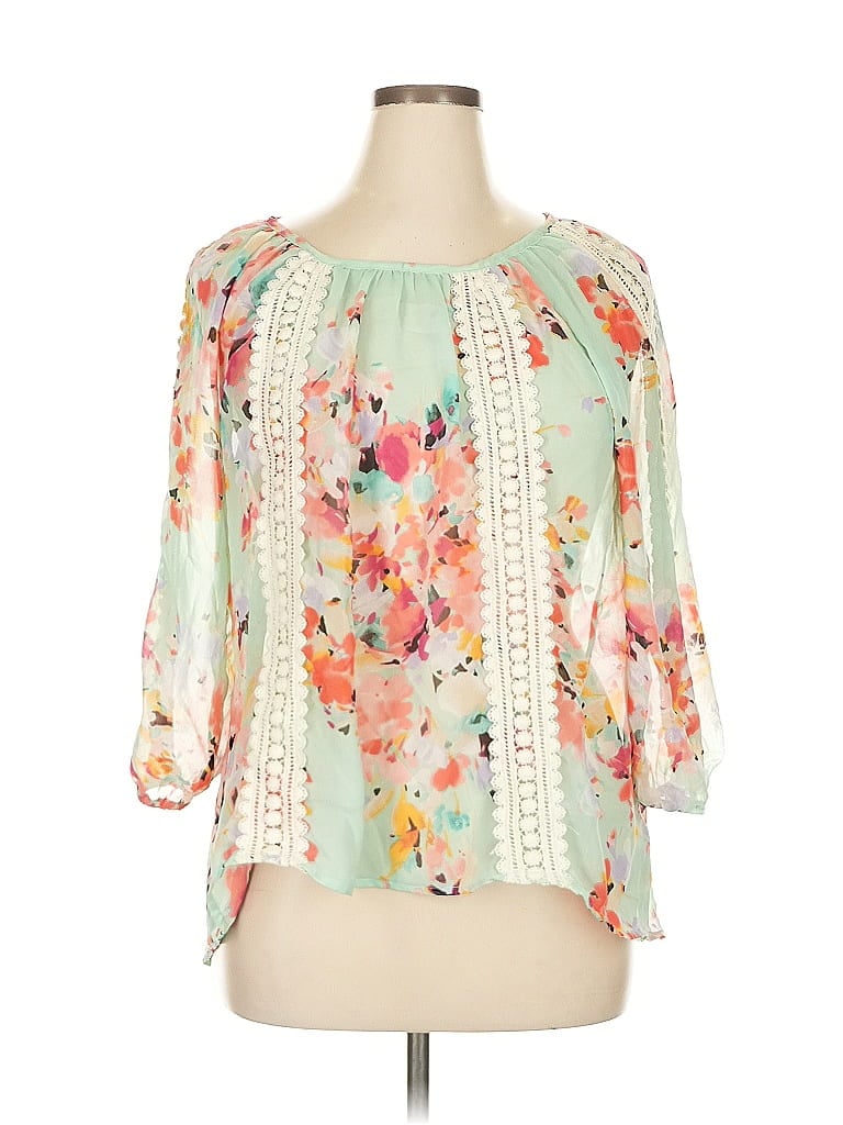 Pre-owned Sunny Leigh 3/4 Sleeve Blouse In Green