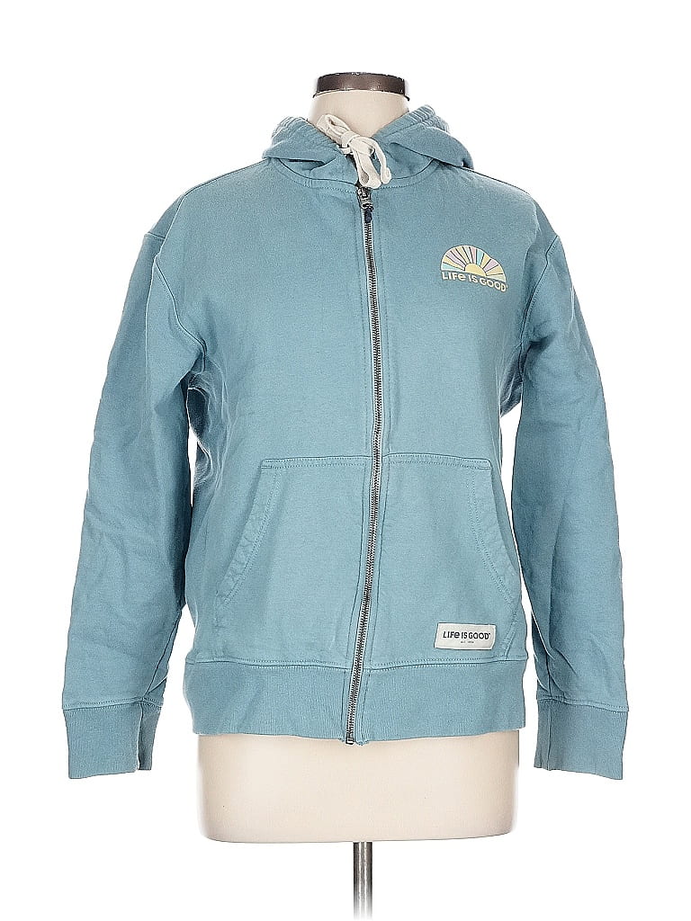 Life Is Good 100% Cotton Teal Zip Up Hoodie Size L - photo 1