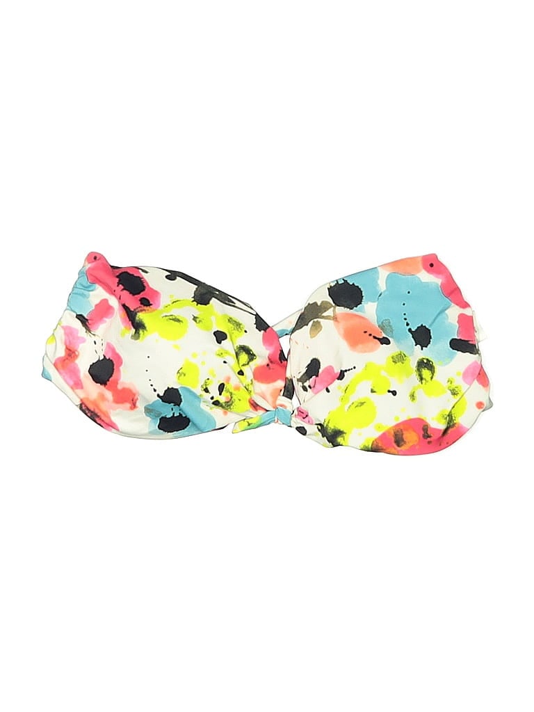 Pre-owned L*space Swimsuit Top Ivory Floral Pattern Swimwear In White