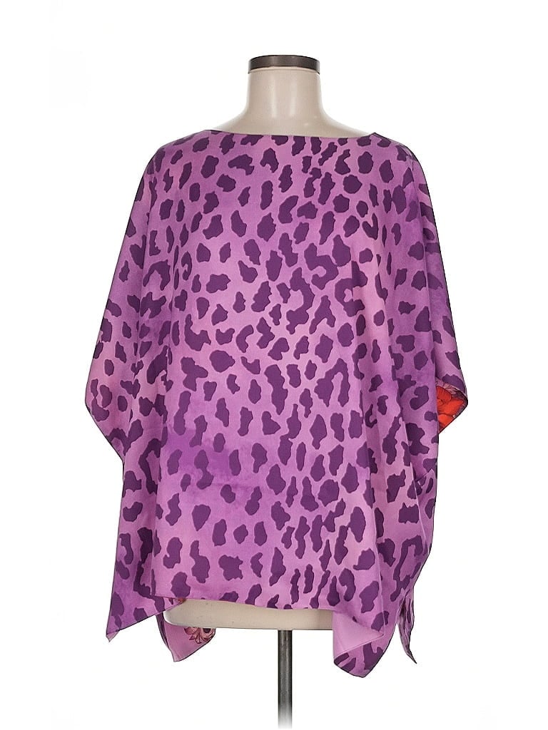 IMAN 100% Polyester Animal Print Tropical Solid Purple Kimono Size M - photo 1