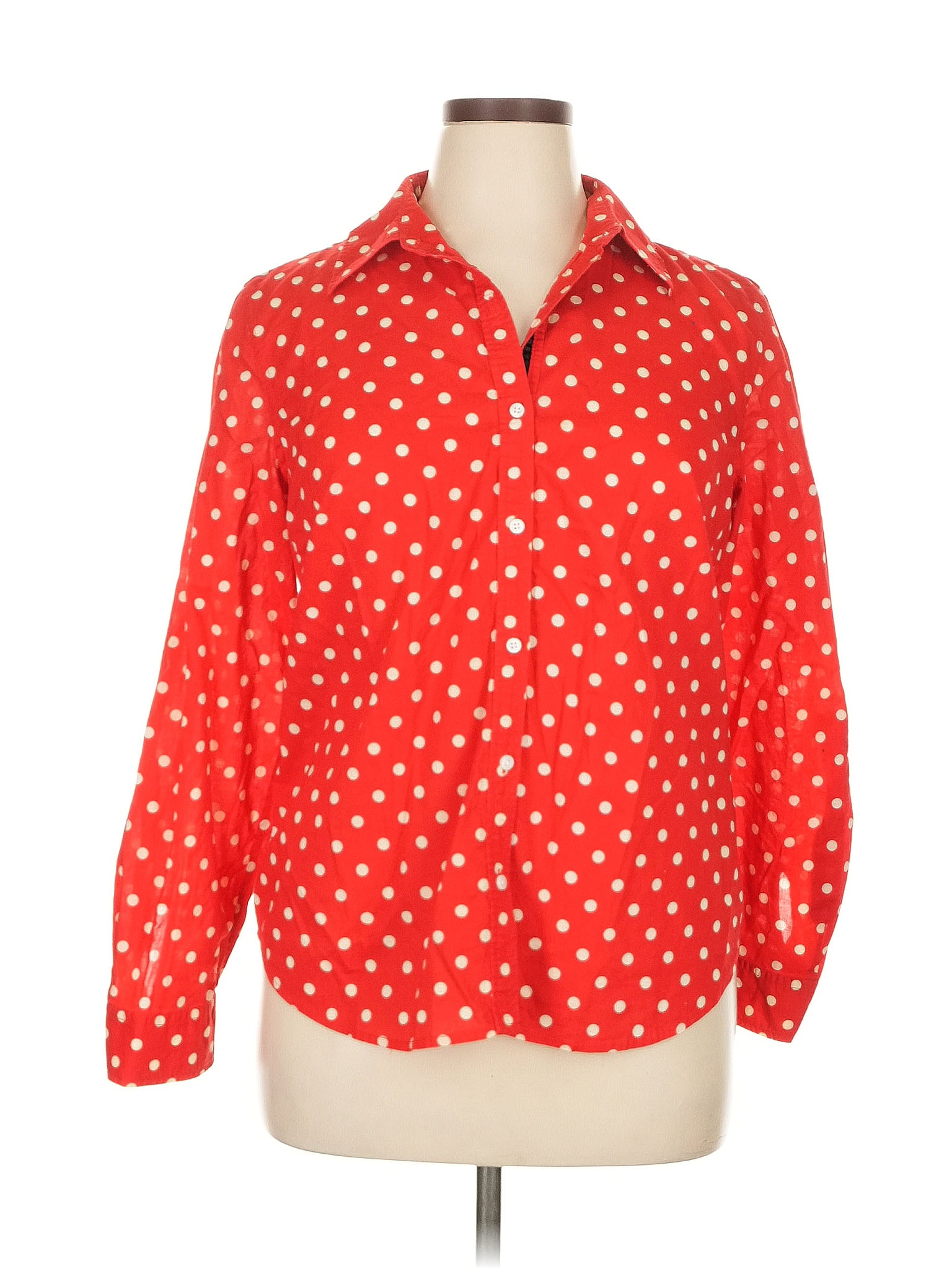 Jones New York Sport 100% Cotton Polka Dots Red 3/4 Sleeve Button-Down Shirt Size XL