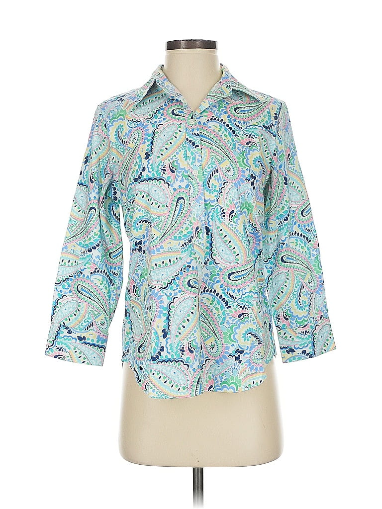 Pre-owned Chaps 3/4 Sleeve Button Down Shirt In Blue