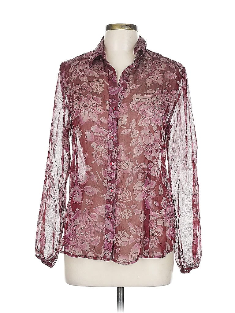 Pre-owned Nine & Company Long Sleeve Blouse In Burgundy