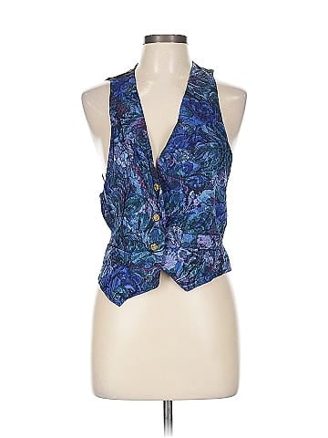 Assorted Brands Blue Floral Patterned Button Vest (view 1)