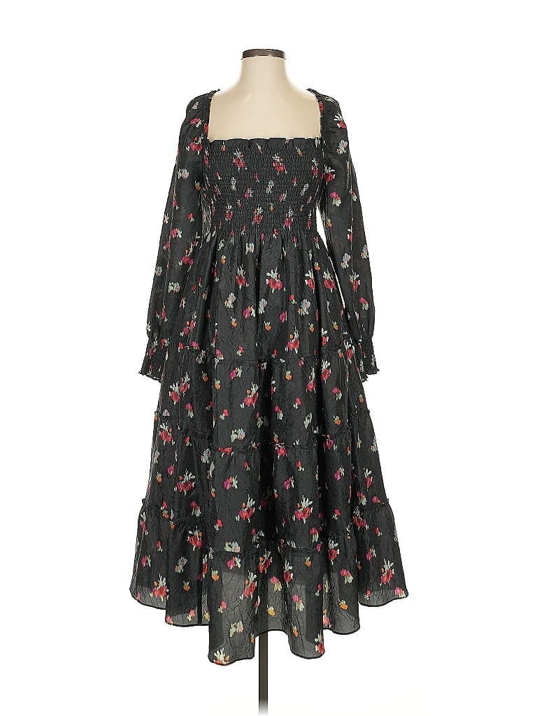 Hill House 100% Polyester Floral Black Casual Dress Size S Hill House 100% Polyester Floral Black Casual Dress Size S