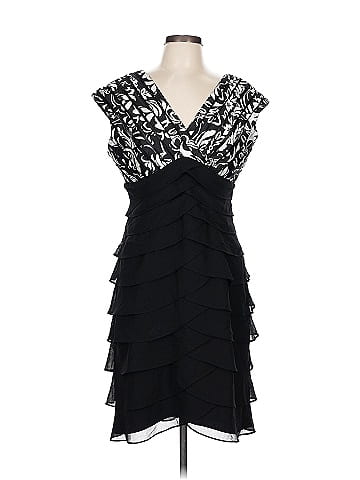 Jessica 100% Polyester Black Black Floral Print Fitted Dress Size 12