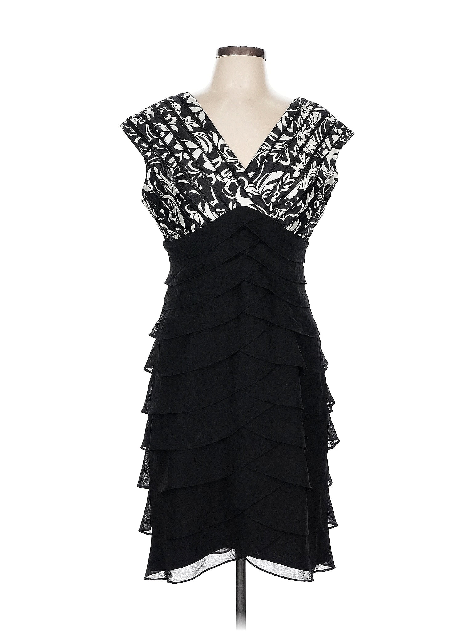 Jessica 100% Polyester Black Black Floral Print Fitted Dress Size 12