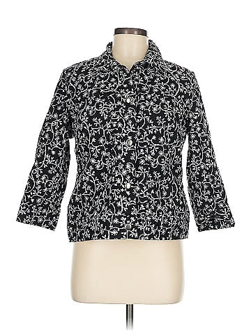 Christopher & Banks Black Floral Embroidered Jacket Medium (view 1)