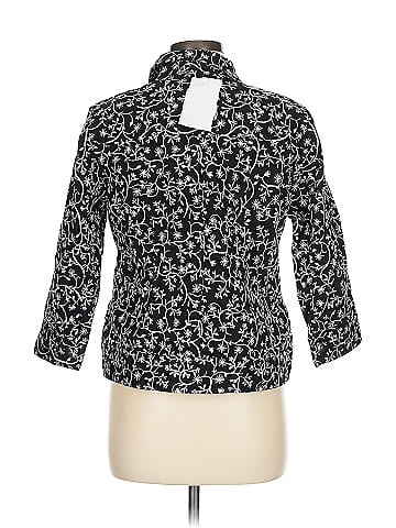 Christopher & Banks Black Floral Embroidered Jacket Medium (view 2)
