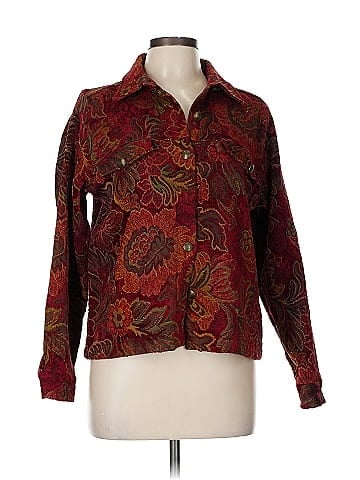 Christopher & Banks Burgundy Tapestry Floral Pattern Jacket (view 1)