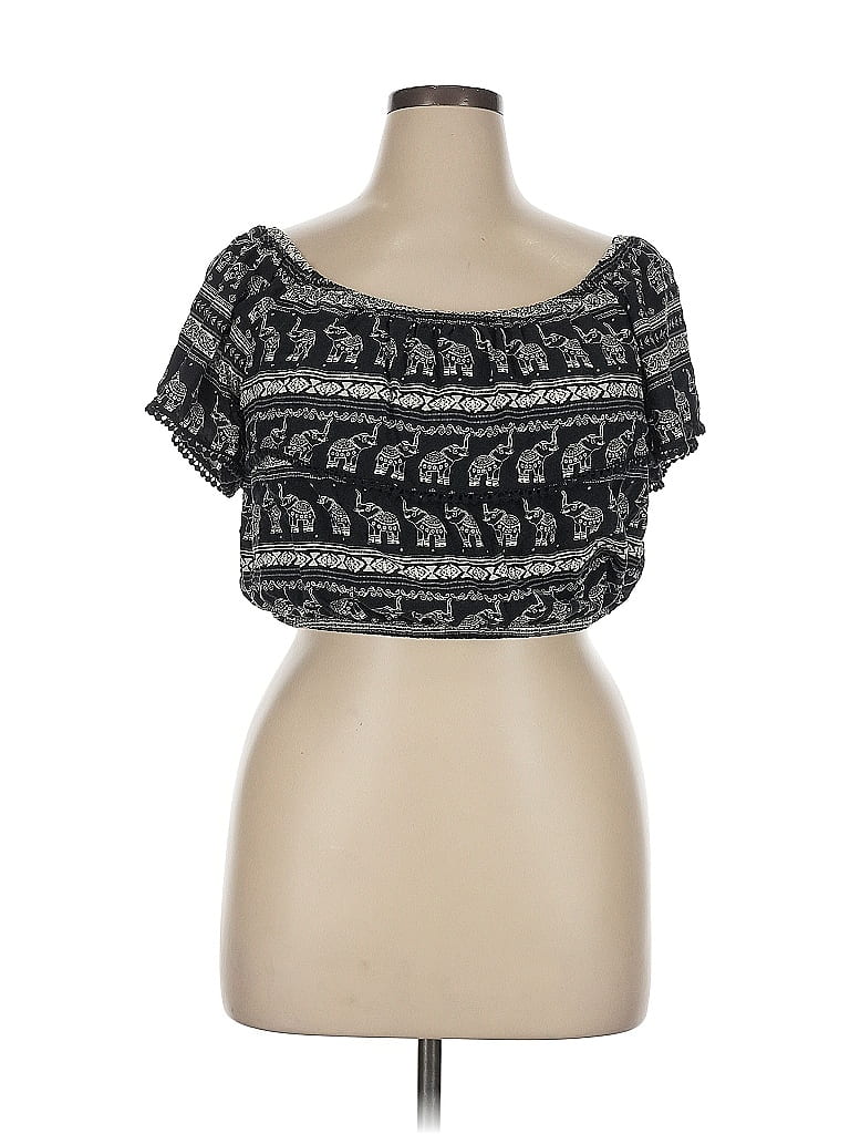 H&M Loves Coachella 100% Viscose Black Short Sleeve Top Size 14 - photo 1