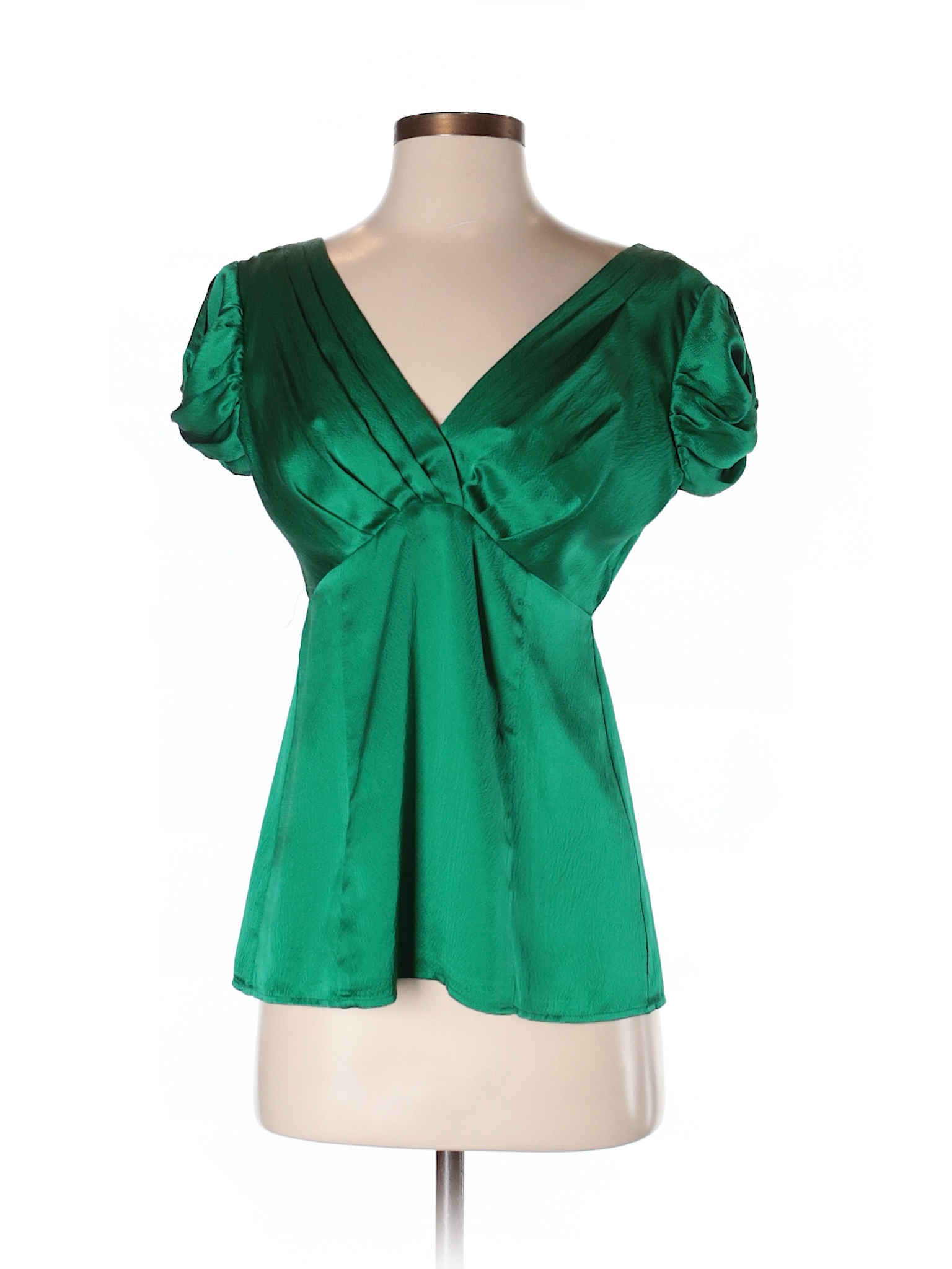 Nanette Lepore 100% Silk Solid Green Short Sleeve Silk Top Size 4 - 80% ...