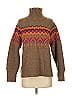 Lou & Grey for LOFT Chevron-herringbone Brown Turtleneck Sweater Size S - photo 1