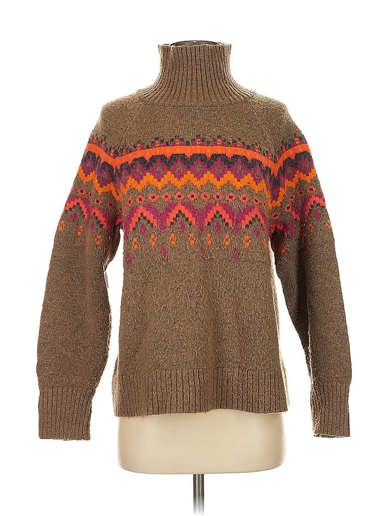 Lou & Grey for LOFT Chevron-herringbone Brown Turtleneck Sweater Size S - photo 1